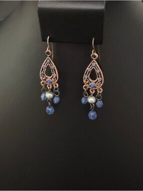 Elegant Blue and Copper Dangle Earrings